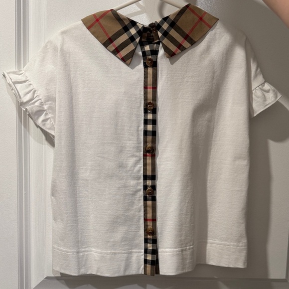 Burberry White Girls' Tee with Signature Plaid Collar - Picture 2 of 3